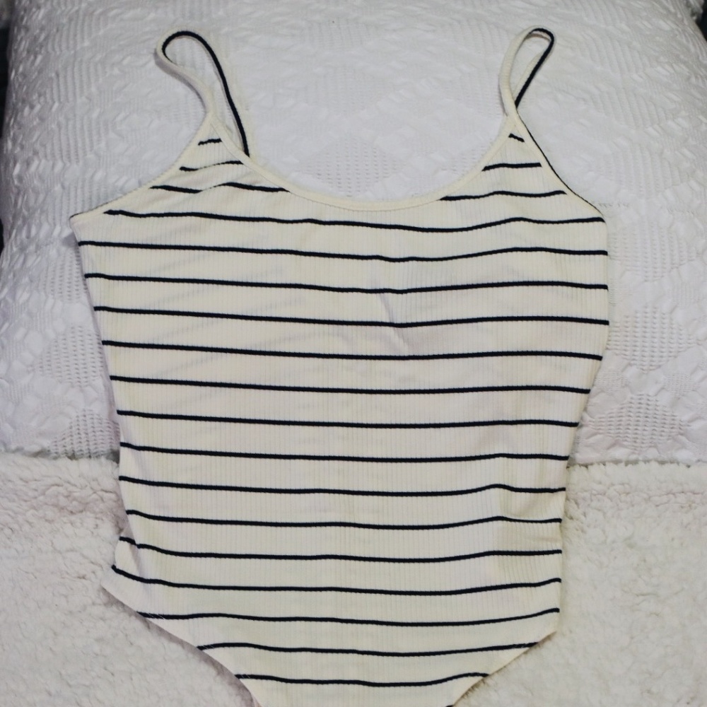 Cream/Navy Striped Bodysuit | Forever 21